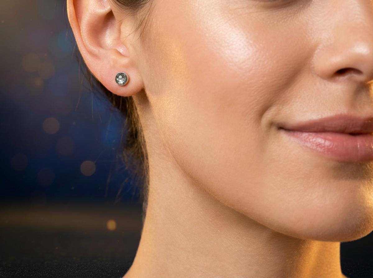 Ohrstecker Gemini – 4 mm, 925 Silber mit Meteoritenstaub – Bild 3